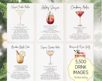 Christmas Cocktail Recipe Cards: Holiday Drink Menu Template (Editable)