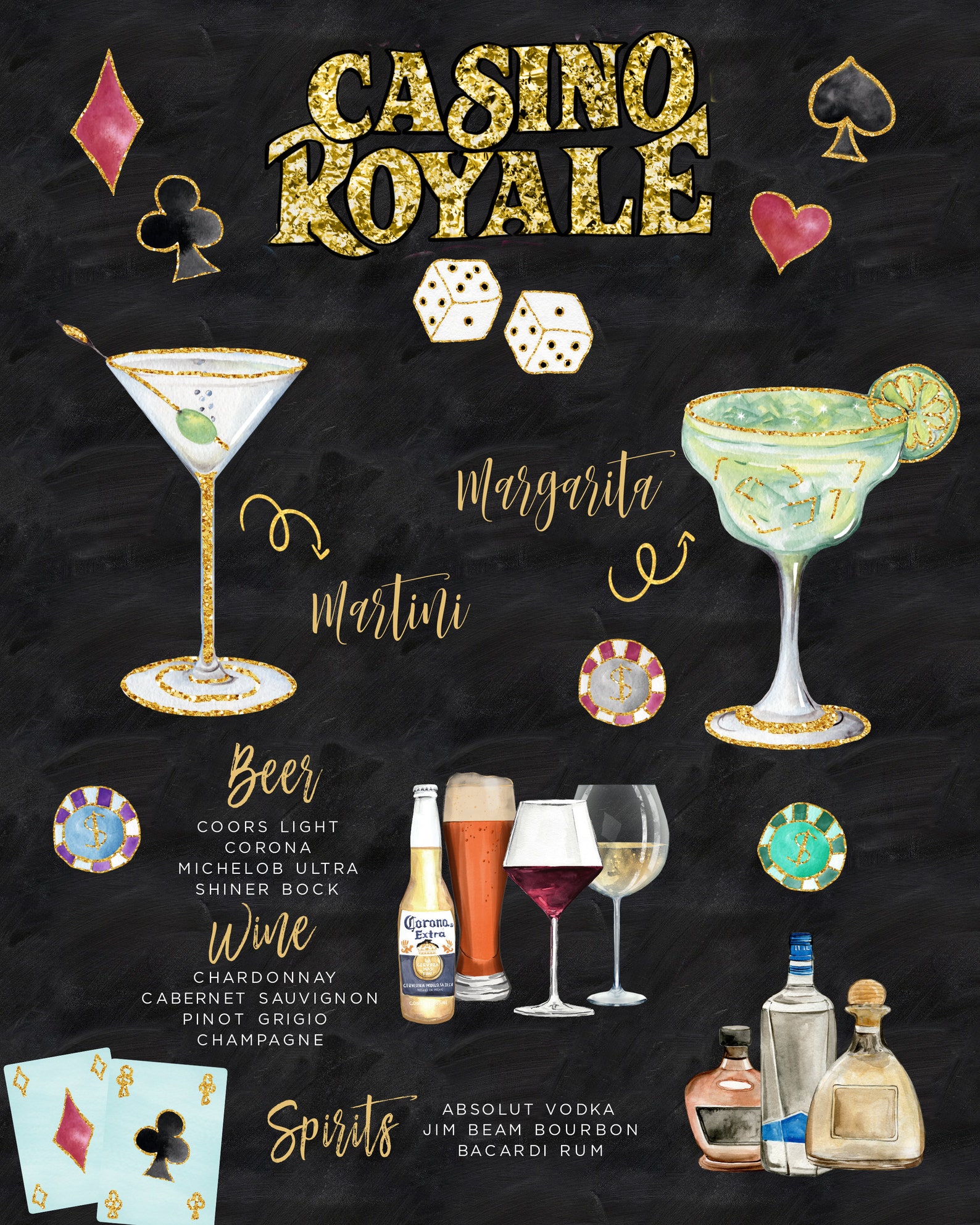 Casino Bar Menu Template Las Vegas Drink Menu Design Your Etsy