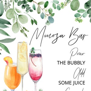 Mimosa Bar Sign Download, Printable Mimosa Sign, Mimosa Juice Label Tags, Instant Download, Watercolor Champagne Bar Sign, Mimosa Brunch image 3