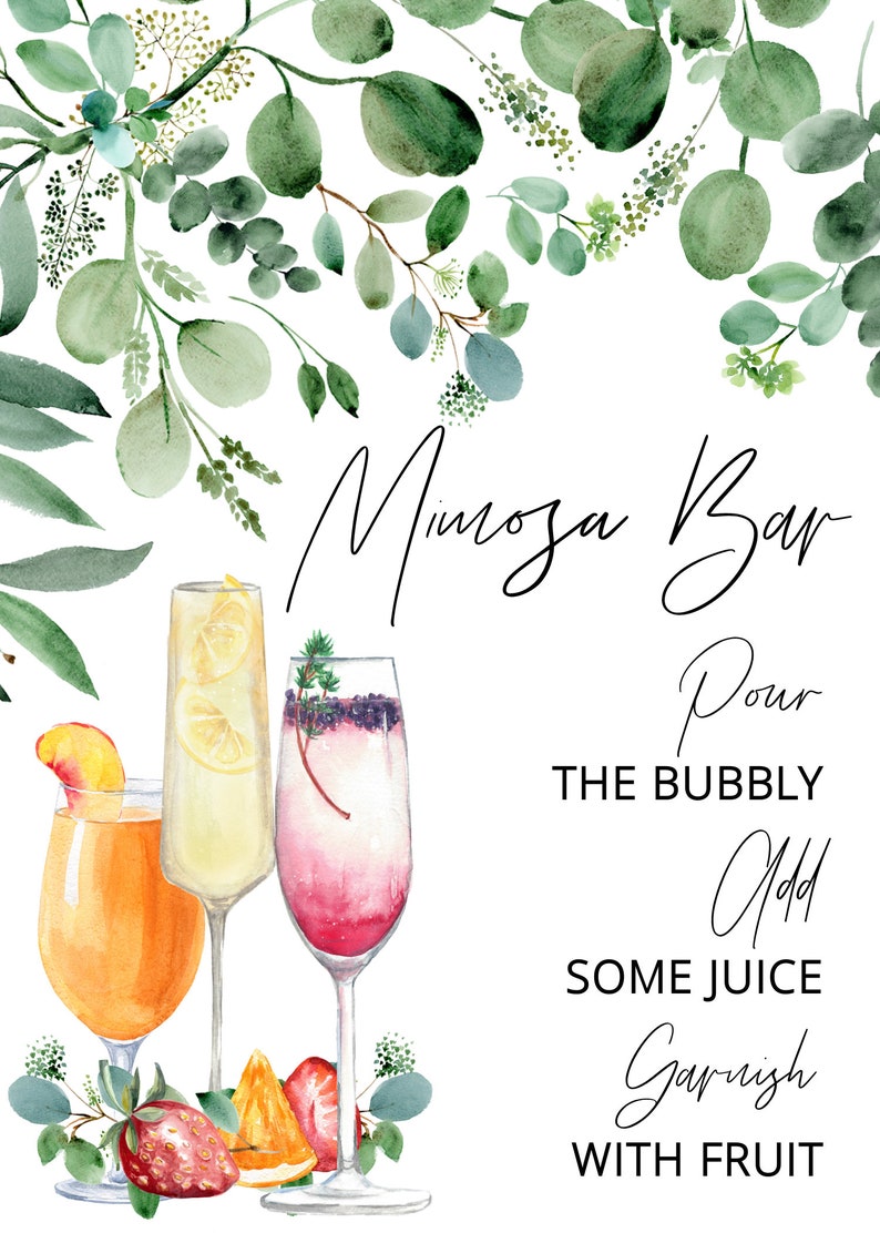 Mimosa Bar Sign Download, Printable Mimosa Sign, Mimosa Juice Label Tags, Instant Download, Watercolor Champagne Bar Sign, Mimosa Brunch image 3