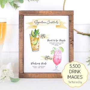Design Your Own! 4,000+ Drink Images, Garnishes Included, Signature Cocktail Sign Template, Signature Drink Menu Printable, Wedding Bar Sign
