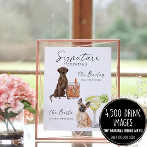 Signature Drink Sign with Pet, Minimalist Pet Drink Sign Wedding, Signature Cocktail Sign Dog, Modern Drinks Sign Pets, Cocktail Sign Pet