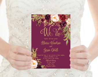 Marsala Wedding Invitation Template Printable / Editable