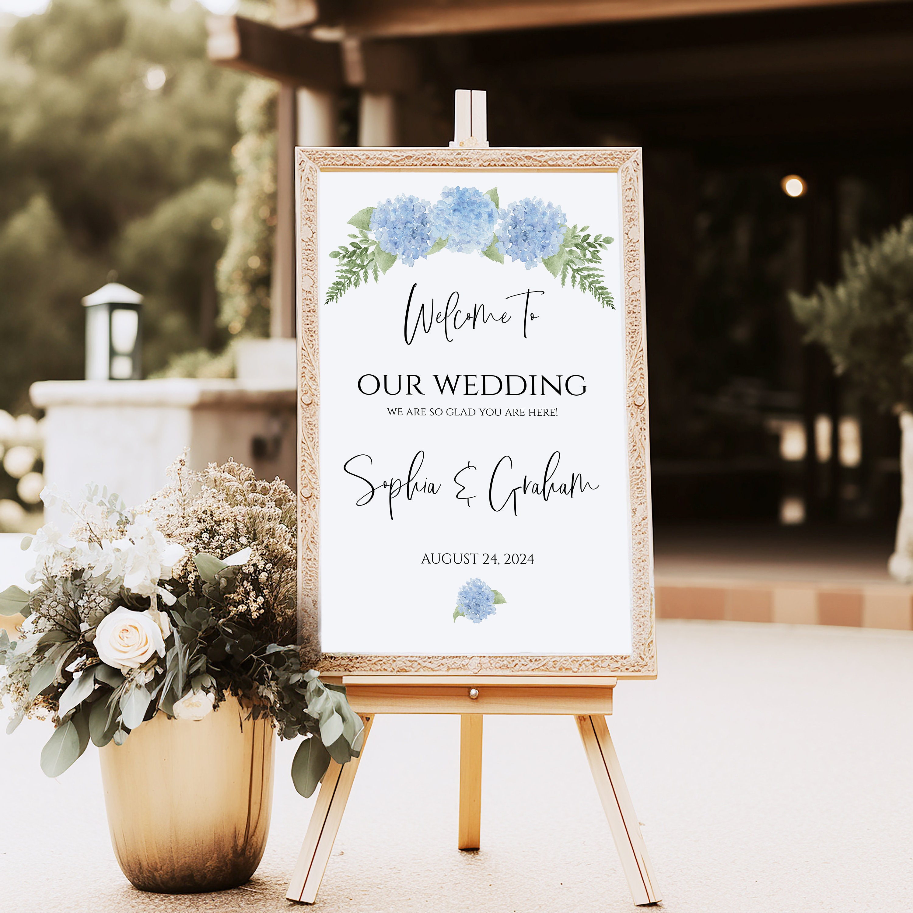 Blue Hydrangea Wedding Welcome Sign Template: Editable Printable - Etsy