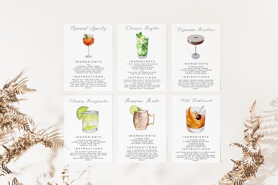 Cocktail Recipe Cards Template Editable Drink Recipe Card Etsy
