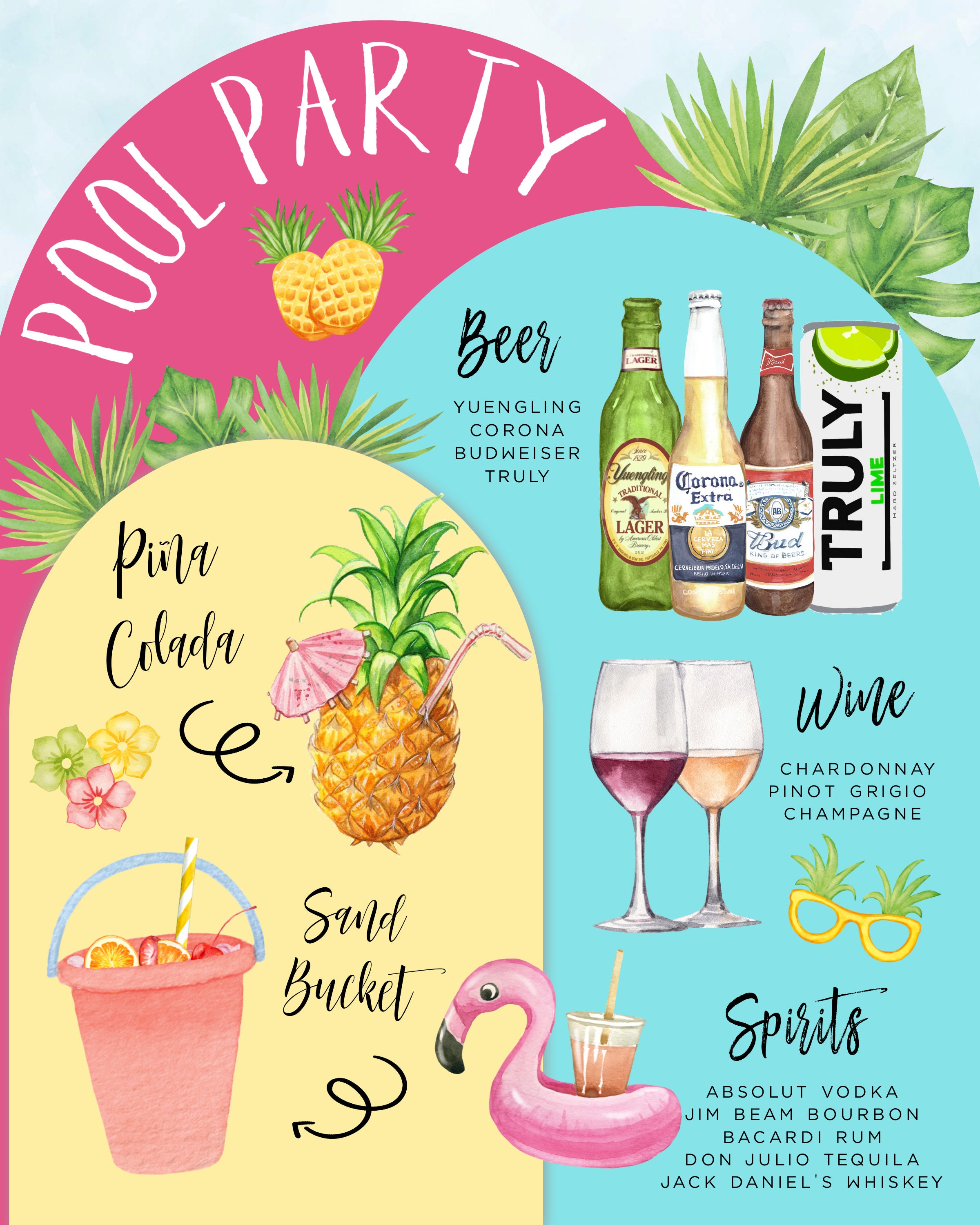Pool Party Bar Menu Template: Beach Cocktail Sign (digital Download ...