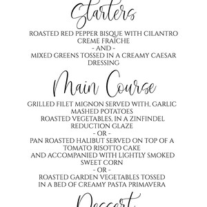 May include: A wedding dinner menu with floral decorations at the top and bottom. The menu lists starters, main course, and dessert options. The text at the bottom reads "Thank you for celebrating with us! Isabelle & Andrew July 20, 2019".