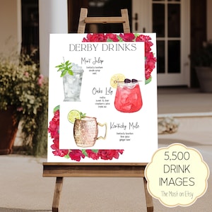 Kentucky Derby Drink Sign Template, Editable Derby Day Party Drink Menu, Mint Julep, Kentucky Mule, Oaks Lily Cocktails Sign, 7,000+ Images