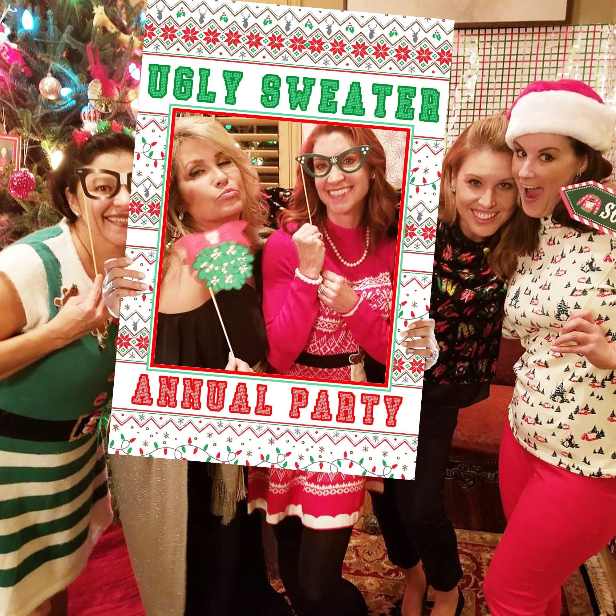 Photo Prop Frame Christmas Party Ugly Christmas Sweater Party Photo Prop Frame Printable Template Selfie Photo Prop Holiday