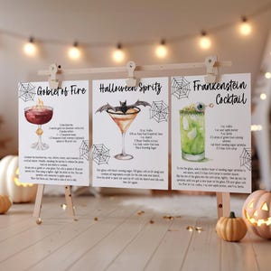 Modèle de cartes de recette de cocktail d'Halloween, recettes modifiables de fête d'Halloween, carte de recette imprimable, recettes de cocktail, carte de recette DIY
