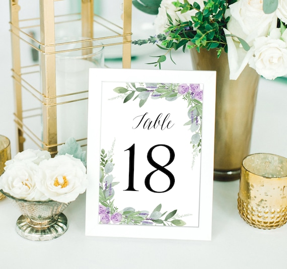 Greenery and Lavender Table Numbers Template, Purple Wedding Table Numbers Printable, 1-30, Floral Table Numbers, PLUS Reserved Signs Il_570xn