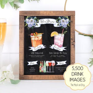 Design Your Own Signature Drink Sign! 4,000+ Drink Images, Garnishes, Lavender Floral Chalkboard Bar Menu Template, Instant Download