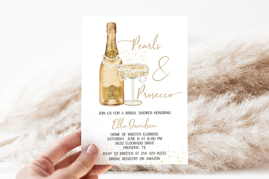Pearls and Prosecco Bridal Shower Invitation Template, Champagne Shower ...