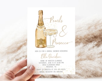 Pearls and Prosecco Bridal Shower Invitation Template, Champagne Shower Invitation, Hen Party Editable, Bridal Shower Gold Prosecco Invite