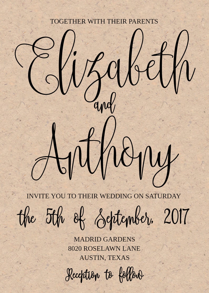 DIY Print on Kraft Paper or Light Card Stock Rustic Wedding Wedding Invitation Template Printable Editable Calligraphy Script