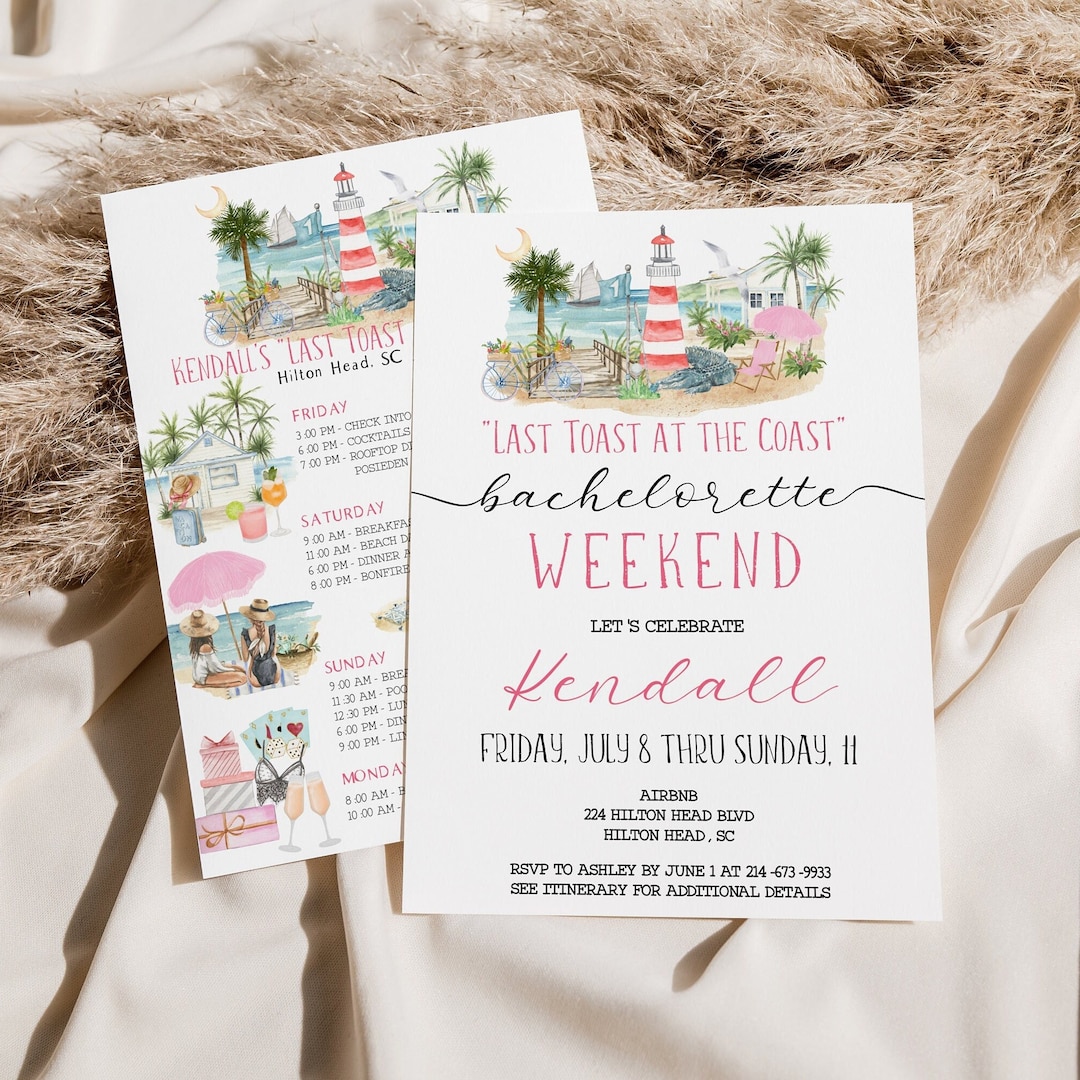 Hilton Head Bachelorette Weekend Itinerary Invite, Template, Hen Party