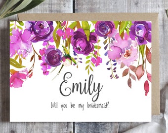 Bridesmaid proposal card Template, Will you be my bridesmaid card Printable, Personalized, Lavender floral card, Bridesmaid card gift box