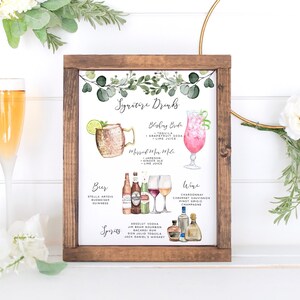 Signature Drinks Sign, Editable Signature Cocktails Template, Bar Menu Sign Template, Eucalyptus Bar Menu, 4,000+ Drink Images, Chalkboard