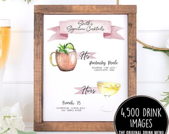 Design Your Own! 4,000 Drink Images + Garnishes Included, Signature Cocktail Sign Template, Signature Drink Menu Printable, Wedding Bar Sign