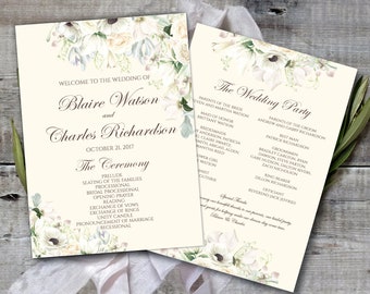 Modello di programma per matrimonio Greenery: stampabile con piante grasse botaniche
