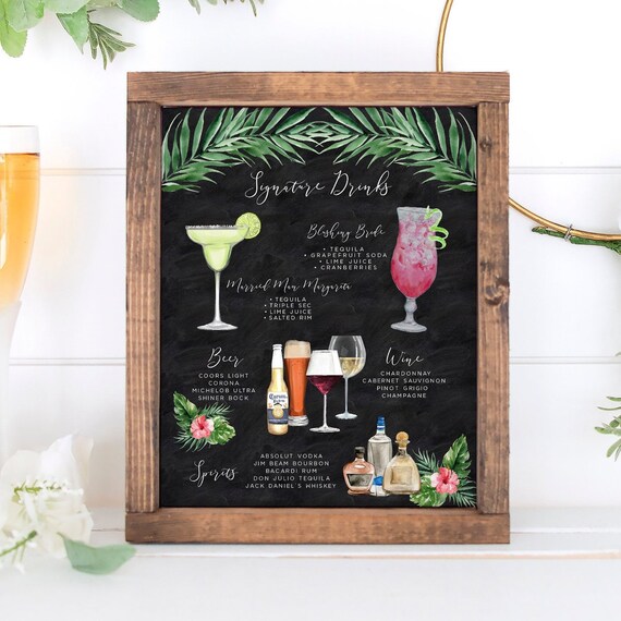 Tropical Drink Menu Template, Editable Signature Cocktails Template, Bar Menu Sign Template, Signature Drinks Sign, 150 Drink Images, Palms Il_570xn