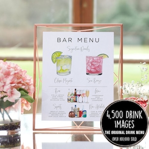 Bar Menu Template, Modern Editable Drink Menu Template, Minimalist Printable Bar Menu, Signature Drinks Sign, 4,000+ Drink Images, Greenery