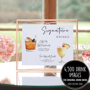 Signature Drink Template, Modern Editable Drink Menu, Minimalist Printable Bar Menu, Signature Drinks Sign, 4,000+ Drink Images, Greenery