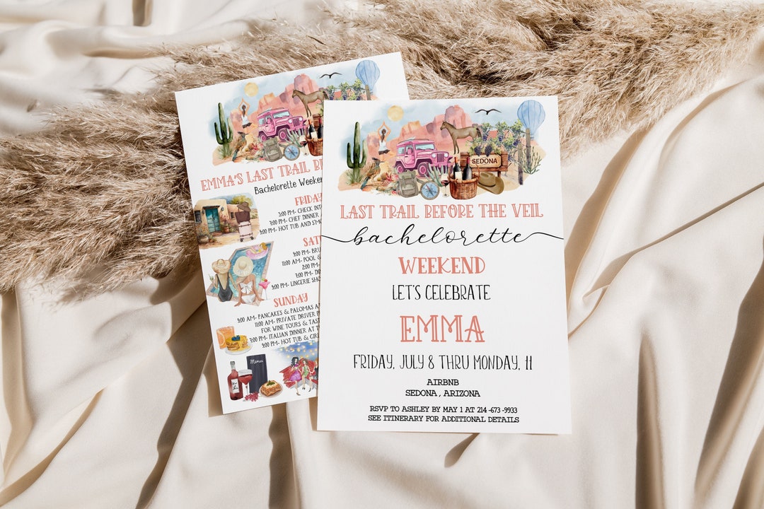 Sedona Bachelorette Itinerary Template: Desert Bach Party Invite (text ...