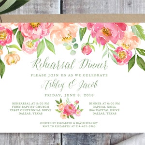 PRINTABLE Wedding Rehearsal Dinner Invitation Template, Rehearsal Dinner Printable, Greenery Rehearsal Dinner, Blush, Coral, Peach Rehearsal