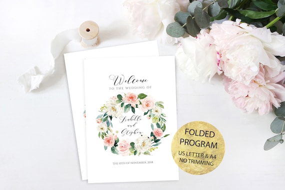 printable folded wedding program template blush pink folded wedding