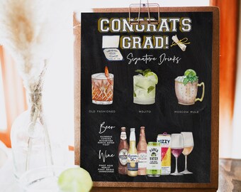 Bar Menu Template, Graduation Editable Drink Menu Template, Minimalist Printable Bar Menu, Modern Drinks Sign, Graduation Party, Chalkboard