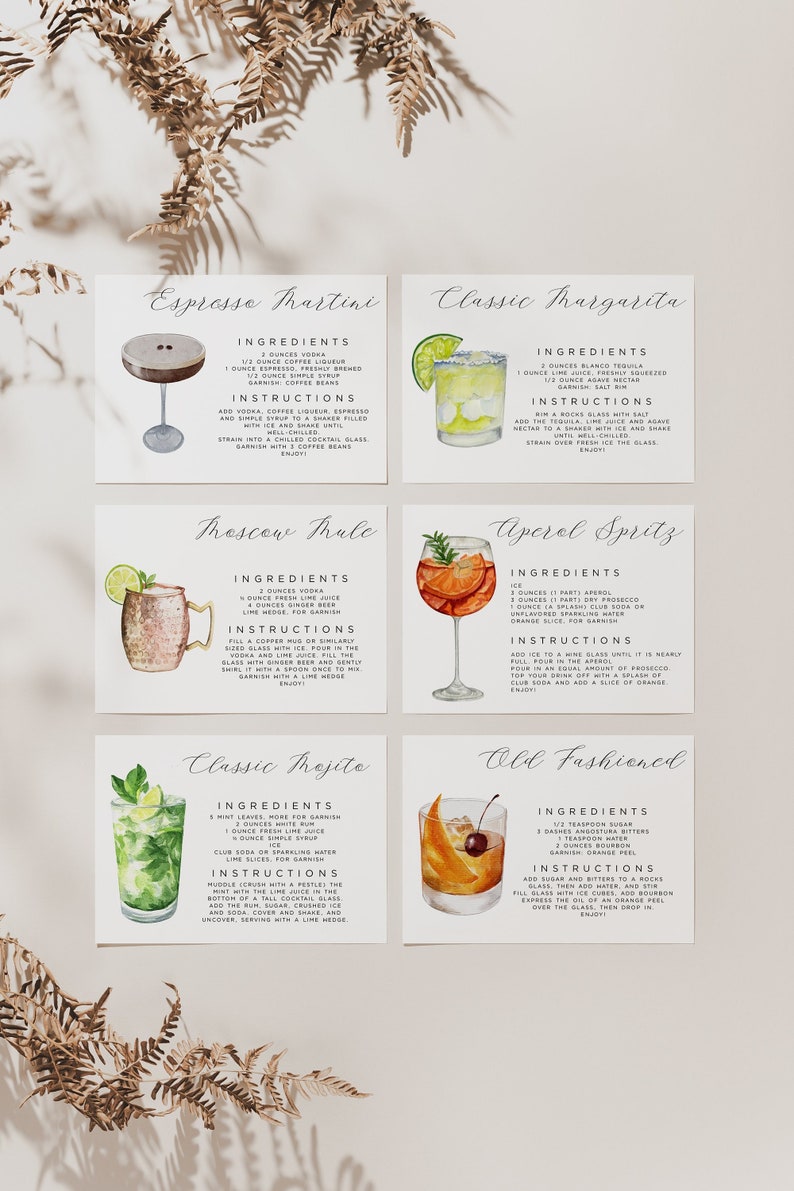 Cocktail Recipe Cards Template, Editable Drink Recipe Card, Printable Recipe Card, Cocktail Party Drink Card, DIY Recipe Cards 4,000 Images image 1