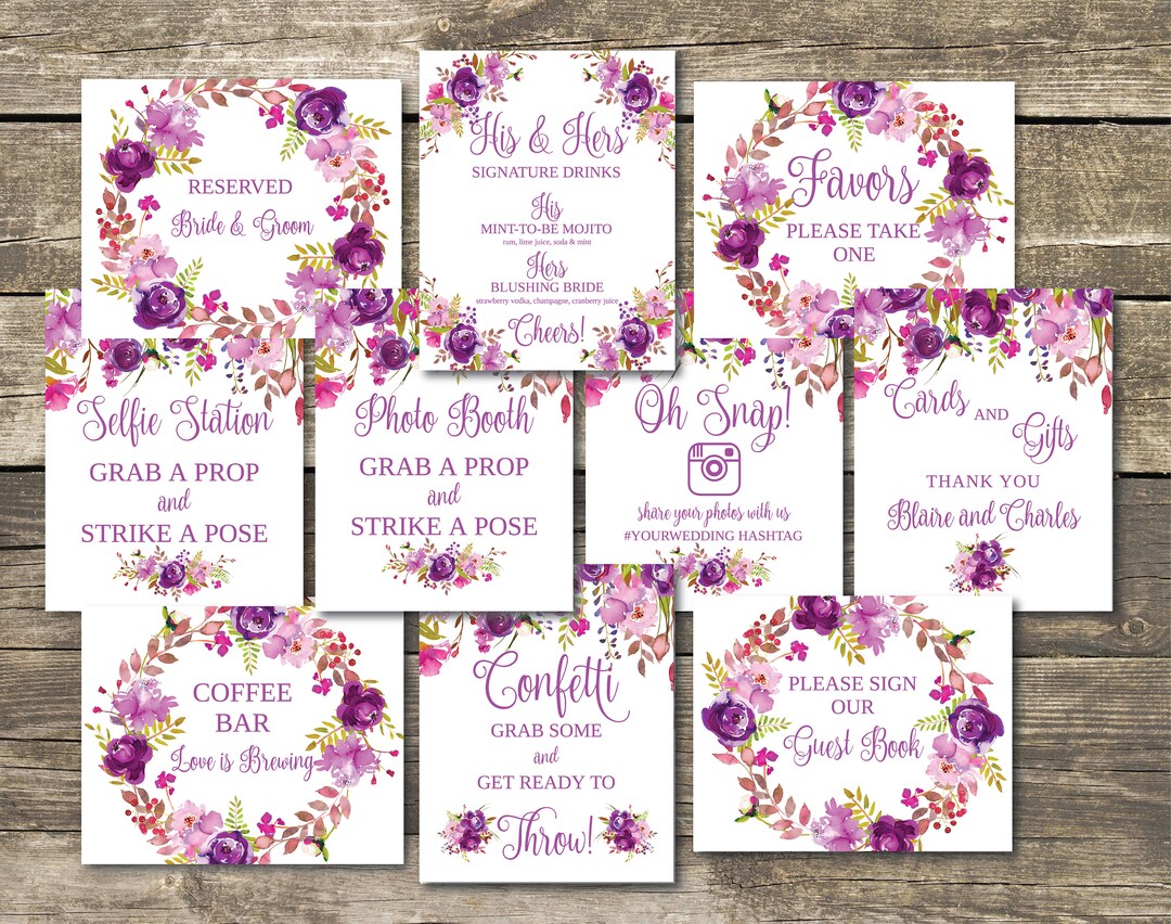 Wedding Signs Printable Template Bundle - Fully Editable - 10 Signs ...