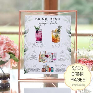 Bar Menu Template, Modern Editable Drink Menu Template, Minimalist Printable Bar Menu, Signature Drinks Sign, 7,000+ Drink Images, Greenery