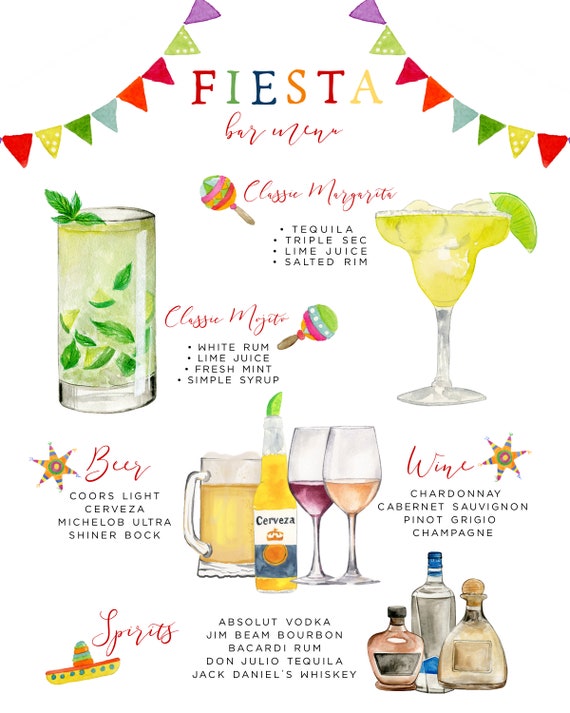 Fiesta Bar Menu Template Cinco De Mayo Editable Cocktail Template