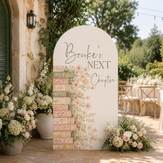 Next Chapter Bridal Shower Arch Backdrop, Book Themed Bridal Shower Welcome Sign, Floral Book Backdrop, Personalized Bride Shower Decor