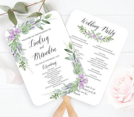 Wedding Program Fan Template Greenery Wedding Program Fan