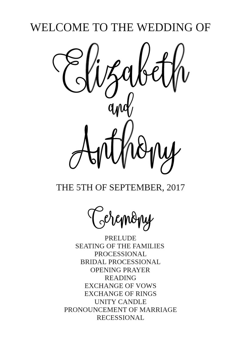 Wedding Program Template Printable / Editable 5x7 Calligraphy Script DIY Print on Kraft Paper or Light Card Stock / Rustic Wedding image 6