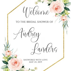Printable Bridal Shower Welcome Sign Template, DIY Editable Blush Pink ...