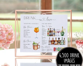 Drunk in Love Bar Menu Template, Modern Editable Drink Menu, Minimalist Printable Bar Menu, Signature Drink, 4,500+ Images, Mobile Bartender