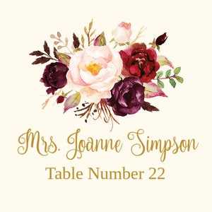 Place cards Template Printable / Editable Fall Floral Watercolor Wedding Gold / Cream / Burgundy / Marsala / Wine Rustic Name Cards image 3