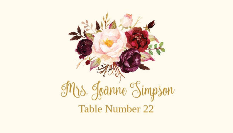 Place cards Template Printable / Editable Fall Floral Watercolor Wedding Gold / Cream / Burgundy / Marsala / Wine Rustic Name Cards image 3