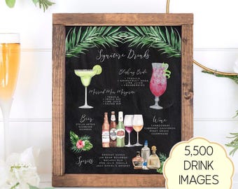 Szablon menu koktajli Tropical Signature: edytowalny szyld barowy (pobranie cyfrowe)