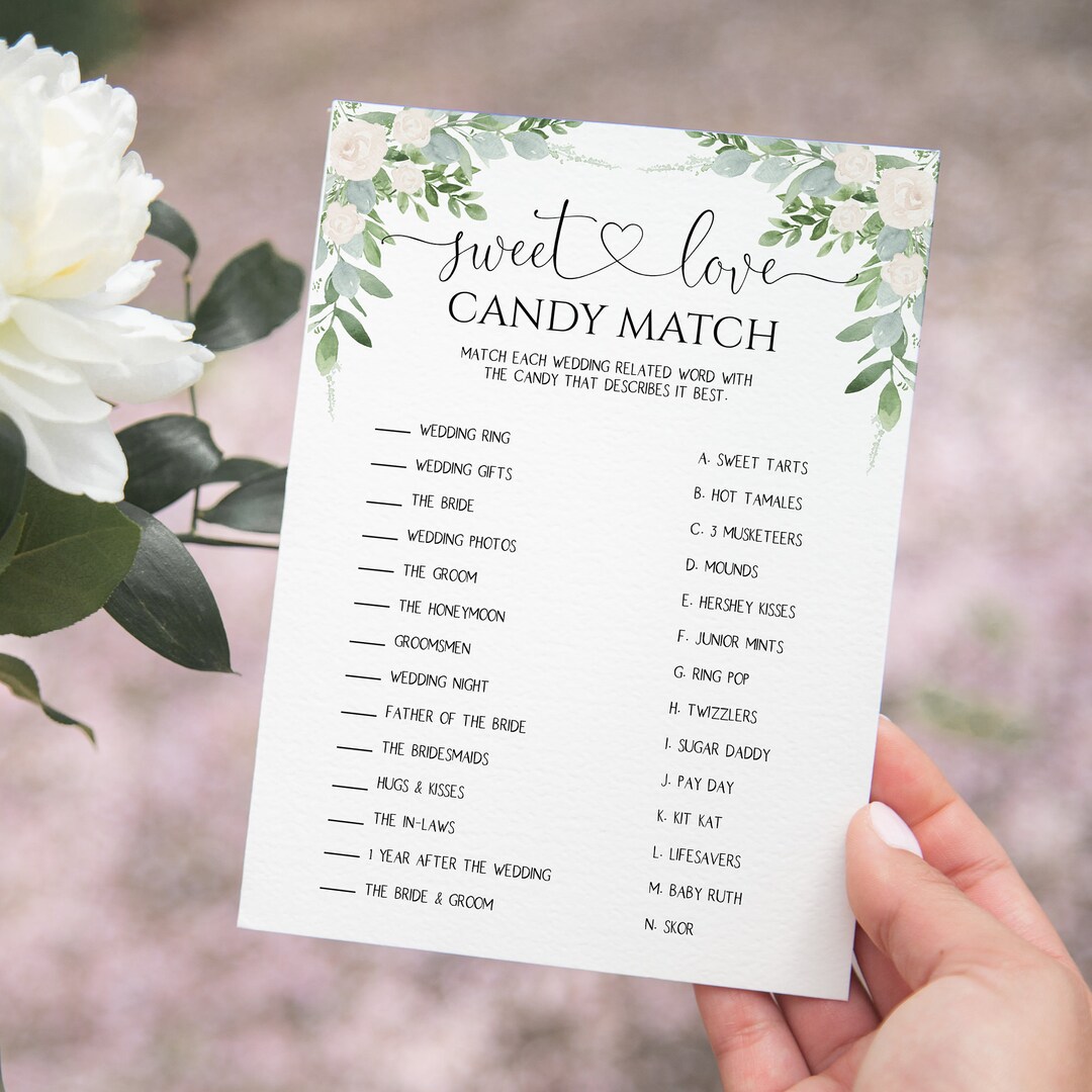 Candy Match Game Bridal Shower Template, Printable Wedding Shower Game
