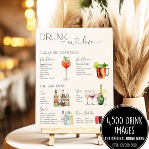 Bar Menu Template, Modern Editable Drink Menu, Minimalist Printable Bar Menu, Signature Drinks Sign, 4,000+ Images, Drunk in Love Bar Sign