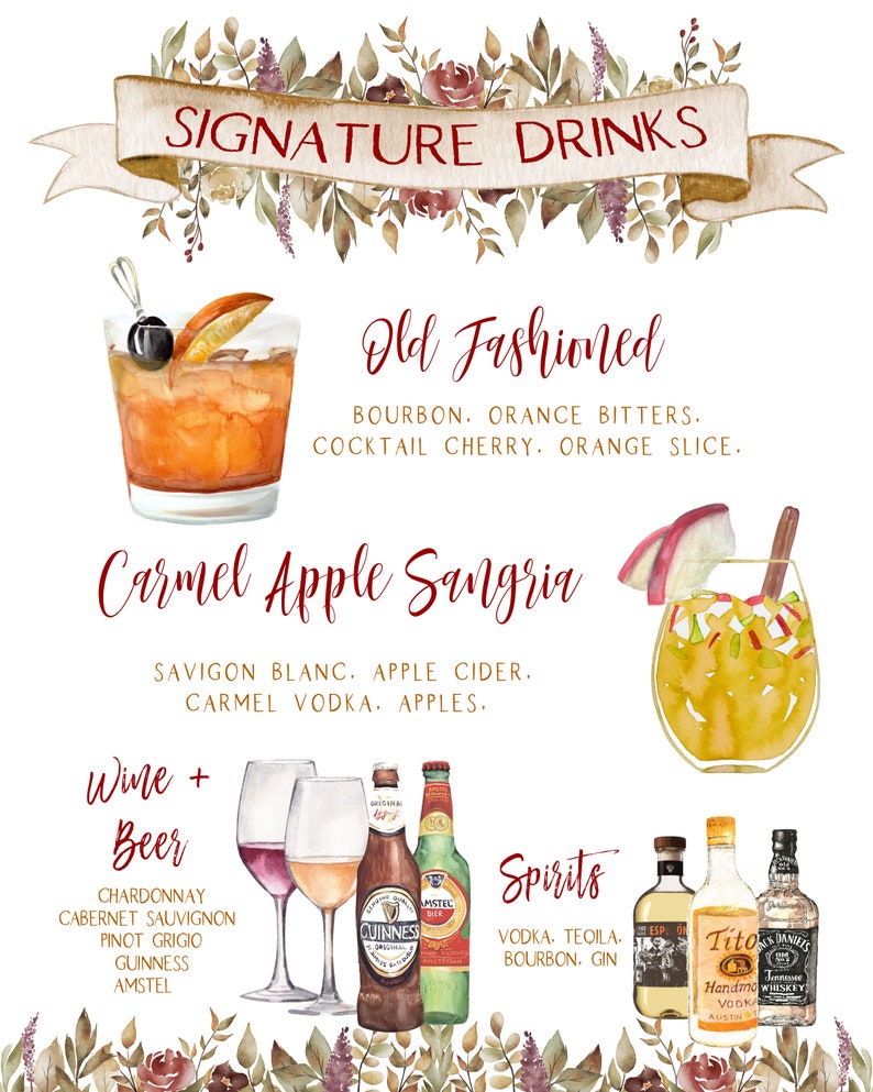 Fall Signature Drinks Sign Autumn Signature Cocktails - Etsy