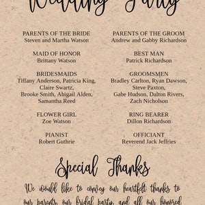 Wedding Program Template Printable / Editable 5x7 Calligraphy Script DIY Print on Kraft Paper or Light Card Stock / Rustic Wedding image 4