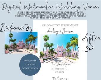 Custom Personalized Watercolor Wedding Venue Digital Illustration for Infographic Wedding Program, Companion Listing for Infographic Program