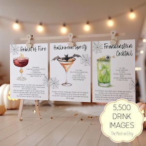 Halloween Cocktail Recipe Cards: Spooktacular Party Drinks (Editable Template) image 1