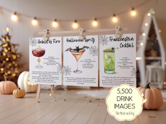 Halloween Cocktail Recipe Cards: Spooktacular Party Drinks (Editable Template)